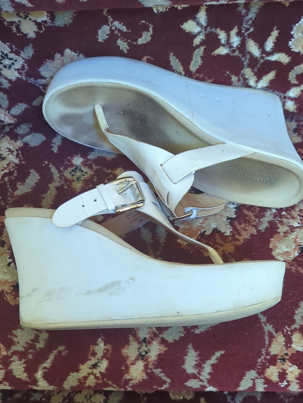 Michael Kors White Wedge Sandals with Buckle Strap.Size 6